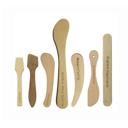 Personalized-Engrave logo bamboo spatula mask brush makeup tool barber comb hair oiling wholesale