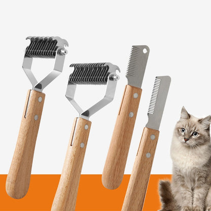 Personalized logo-Pet comb rake hair comb dog grooming tool cat comb wood handle pet brush gift