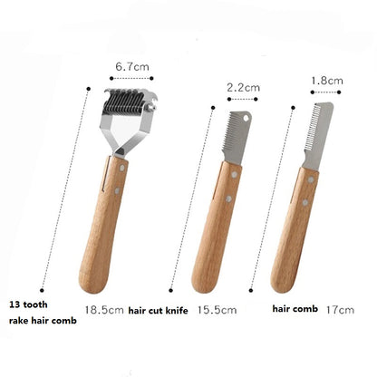 Personalized logo-Pet comb rake hair comb dog grooming tool cat comb wood handle pet brush gift