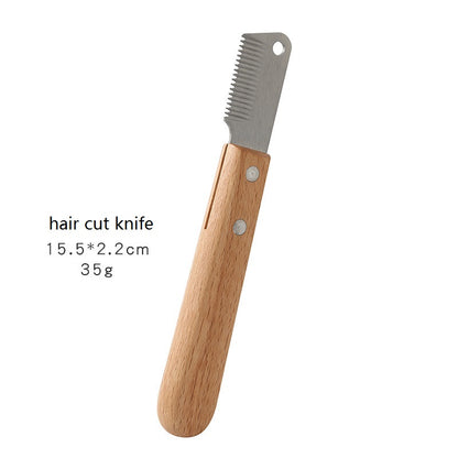 Personalized logo-Pet comb rake hair comb dog grooming tool cat comb wood handle pet brush gift