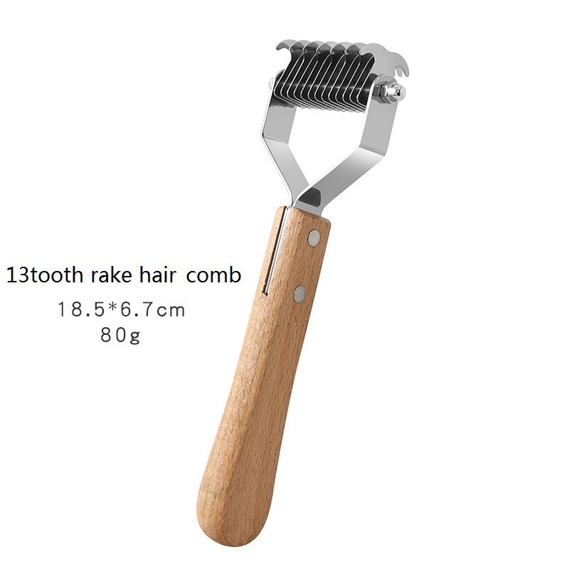 Personalized logo-Pet comb rake hair comb dog grooming tool cat comb wood handle pet brush gift