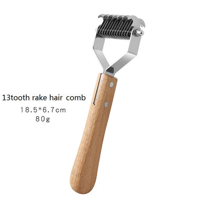 Personalized logo-Pet comb rake hair comb dog grooming tool cat comb wood handle pet brush gift