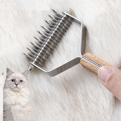 Personalized logo-Pet comb rake hair comb dog grooming tool cat comb wood handle pet brush gift