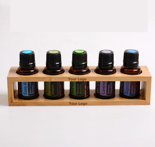 Customize Logo-Handmade Display stand bamboo essential oil box 5 grids Hanger Rack Storage box