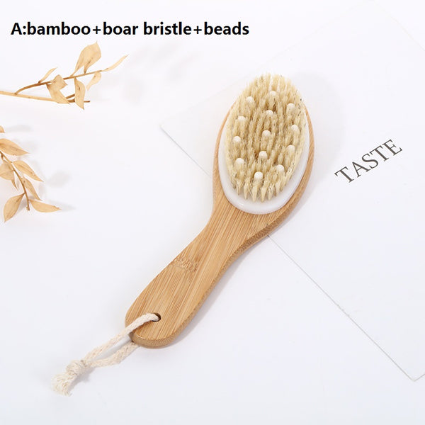 Engrave logo-Wood handle body brush dry brush bath brush wave handle boar bristle brush