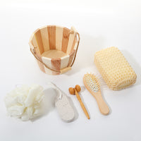5PCS Bath tool set sisal bath brush airbag brush wood bucket foot brush