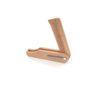 Customize Logo-Beech wood Comb Folding Pocket Size Comb Beard Care comb hair brush beard brush