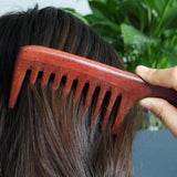 Handmade Redsandal Wood Comb Wide Tooth Comb With Handle For Hair/Beard Makeup Engrave Logo