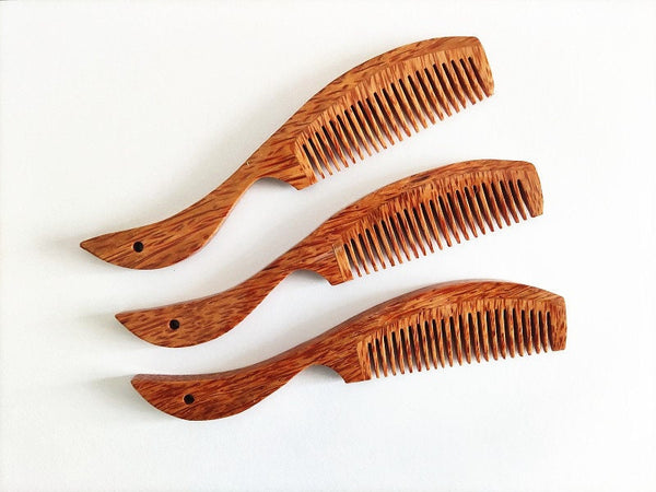 Handmade Coconut Wood Comb With Handle For Hair/Beard Makeup Engrave Logo