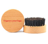 Engrave your logo-Beech wood beard care brush round wood handle boar bristle brushes for men beard grooming