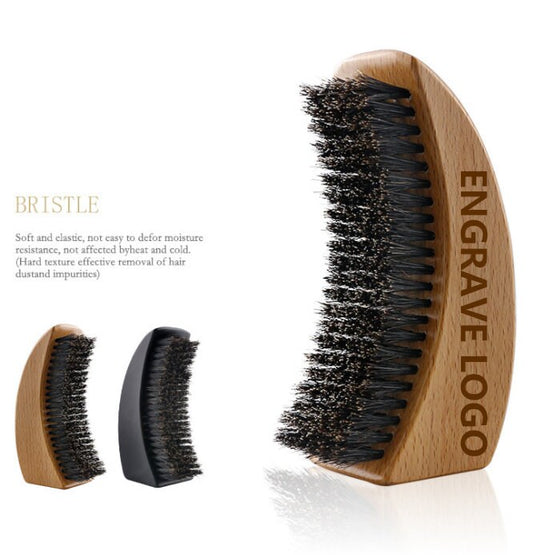 Customize Logo-New Wave Brush Beard Brush boar bristle brush moon shape wave beard care brush Men grooming tool