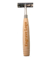Engave logo-Natural Wood Handle Razor ABS head Old Style Hotel Razor Men Beard Shaving Tools