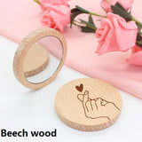 Engrave Logo-Bamboo wood handle mirror round mini mirror travel size mirror makeup tool