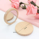 Engrave Logo-Bamboo wood handle mirror round mini mirror travel size mirror makeup tool