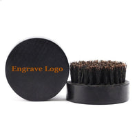 Engrave your logo-Black color beard care brush round wood handle boar bristle brushes for men beard grooming beard comb