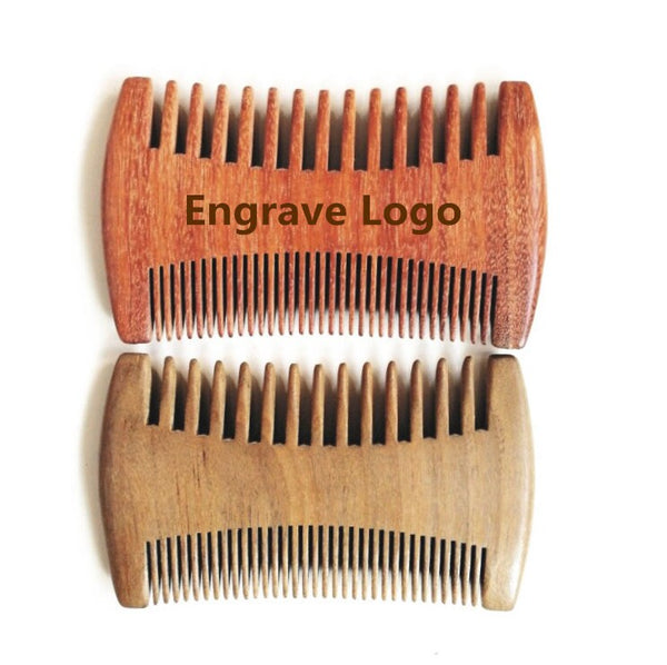 Customize Logo-Handmade Sandalwood combs two sides tooth beard combs hair brush