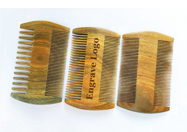 Engrave Logo-Handmade Greensandalwood Combs Two sides tooth wooden comb beard care hair brush