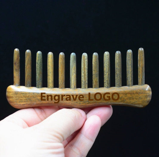Engrave Logo-New Kind GreensandalWood Comb Wide Tooth Comb With Handle For Hair/Beard Makeup