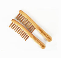 Engrave Logo- Beech Wood Comb Wide Tooth Comb With Handle For Hair/Beard Makeup Engrave Logo