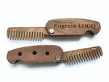 Engrave Logo-Black walnut Folding combs Wide Tooth for hair for beard care brush