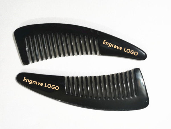 Customize Logo-Black ox horn comb with handle wide tooth for hair for men beard care