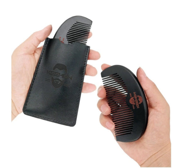 Engraved Customized LOGO-Black Wooden Combs with Leather Case Wood Hair Comb Beard Comb For Gentelment