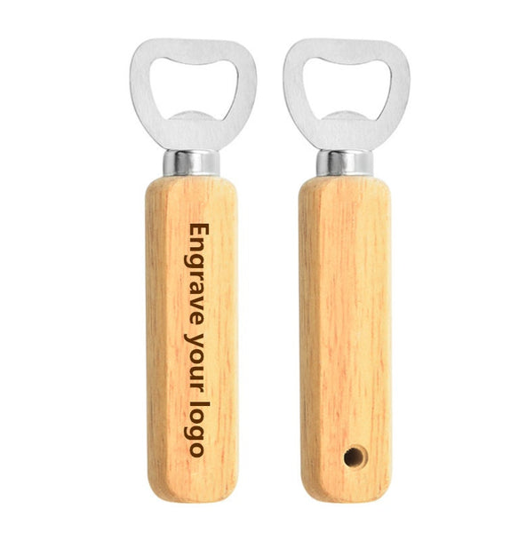Customize Logo-Wood handle bottle opener metal head beer opener
